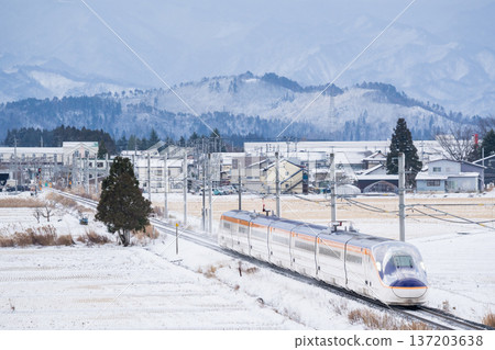 [Yamagata Line] Shinkansen Tsubasa departing from Takahata Station 137203638