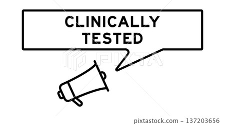 Megaphone icon with speech bubble in word clinically tested on white background Megaphone icon with speech bubble in word clinically tested on white background 137203656
