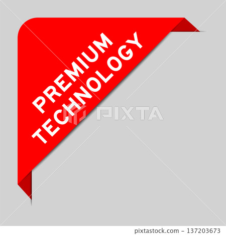 Red color of corner label banner with word premium technology on gray background 137203673