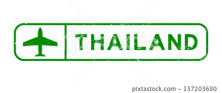 Grunge green thailand word with plane icon square rubber seal stamp on white background 137203680