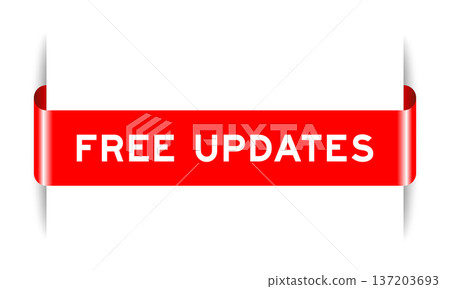Red color inserted label banner with word free updates on white background Red color inserted label banner with word free updates on white background 137203693
