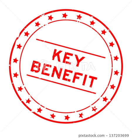Grunge red key benefit word round seal stamp on white background 137203699