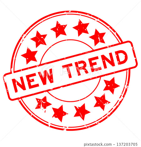 Grunge red new trend word with star icon round rubber seal stamp on white background Grunge red new trend word with star icon round rubber seal stamp on white background 137203705
