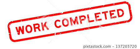 Grunge red work completed word rubber square seal stamp on white background 137203720
