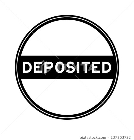 Black color round seal sticker in word deposited on white background 137203722