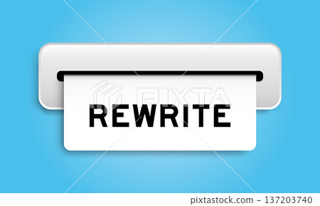 White coupon banner with word rewrite from machine on blue color background 137203740