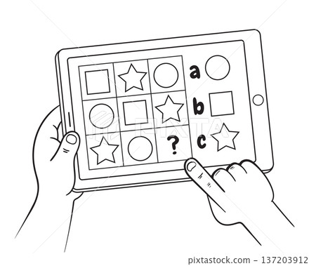 Black and white educational kids puzzle on a tablet screen Black and white educational kids puzzle on a tablet screen 137203912