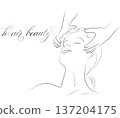 Line drawing illustration of a head massage 137204175