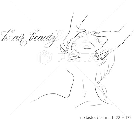 Line drawing illustration of a head massage 137204175
