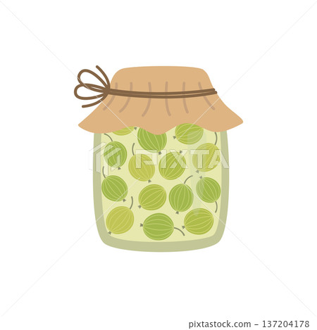 Gooseberry jam, sweet food. Vector Cartoon Illustration 137204178