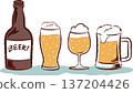Retro hand-drawn beer illustration of a beer bottle and glass 137204426