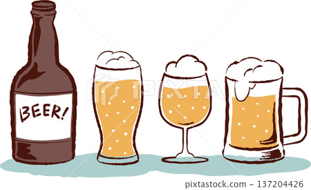 復古手繪啤酒插圖，描繪了一瓶啤酒和一個酒杯 137204426
