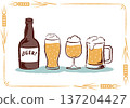 Retro hand-drawn beer illustration of a beer bottle and glass with a frame 137204427