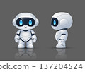 Cute Robot Character Cartoon Android Mascot Front and Side View, Vector Illustration 137204524
