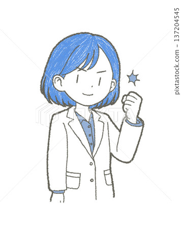 手繪插圖，描繪了一位身穿白大褂、表情積極、握拳的女性醫護人員。 137204545