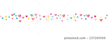 Valentines Day wave banner. Watercolor hand drawn heart. Women Day. Bright confetti falling on white background. Celebration bg. 8 March card. Wedding invitation border. Vector illustration 137204569