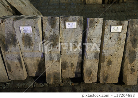 Rugged blocks of Oya stone piled up in an underground mine Rugged blocks of Oya stone piled up in an underground mine 137204688