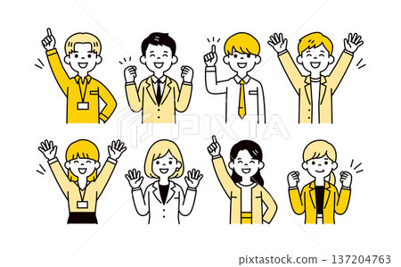 一組簡單的上半身向量插圖,描繪了一位年輕、充滿活力的商務人士的各種姿勢。 一組簡單的上半身向量插圖,描繪了一位年輕、充滿活力的商務人士的各種姿勢。 137204763