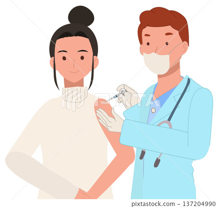 vaccination doctor giving injection to female patient in clinic 137204990