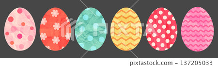 Cute vector Easter egg shapes, colorful halftone paper eggs with dots and flowers for greeting cards, invitations and banners Cute vector Easter egg shapes, colorful halftone paper eggs with dots and flowers for greeting cards, invitations and banners 137205033