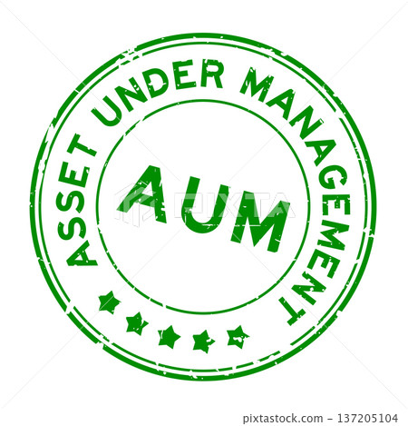 Grunge green AUM Asset under management word round rubber seal stamp on white background 137205104