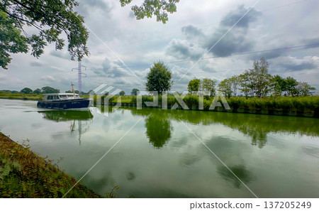Rijkevorsel, Antwerpse Kempen, Belgium, Quiet harbor atmosphere with gentle waves and lush green Rijkevorsel, Antwerpse Kempen, Belgium, Quiet harbor atmosphere with gentle waves and lush green 137205249