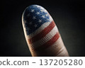 the US flag painted on a finger, generative AI 137205280