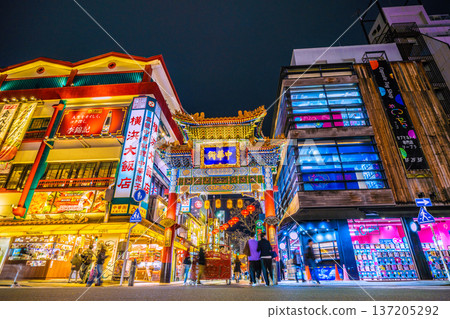 Yokohama cityscape in Japan, auspicious for the Chinese New Year. The transformation of Yokohama Chinatown. A capsule toy specialty store on the "right side" of the Chinatown Zenrinmon Gate. 137205292