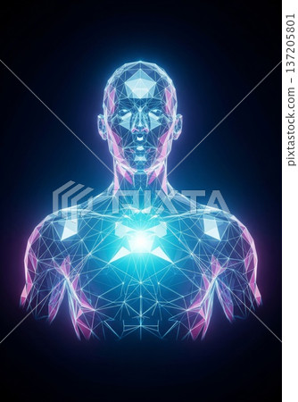 Digital Human Form With Glowing Blue Core and Network Connections Digital Human Form With Glowing Blue Core and Network Connections 137205801
