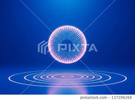 Abstract Glowing Orb With Digital Grid Pattern On Blue Background 137206268