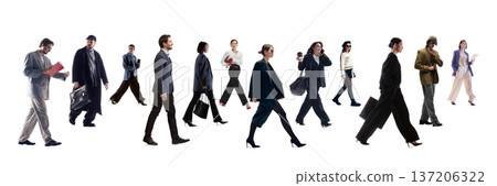 Business professionals walking isolated on white background collage. Banner Business professionals walking isolated on white background collage. Banner 137206322
