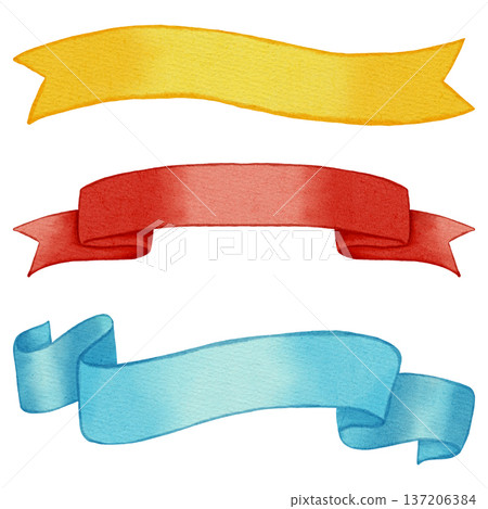 Set of hand-painted watercolor ribbons. Elegant banners for greeting cards, invitations, and festive designs. Set of hand-painted watercolor ribbons. Elegant banners for greeting cards, invitations, and festive designs. 137206384