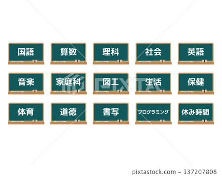 Elementary school blackboard subject illustration set 137207808
