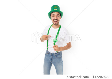 St Patrick's Day features a cheerful man in green, isolated, PNG St Patrick's Day features a cheerful man in green, isolated, PNG 137207820