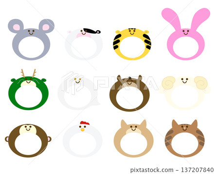 Zodiac Face Frame Illustration Set (Twelve Zodiacs) Cute Animal Photo Frame 137207840