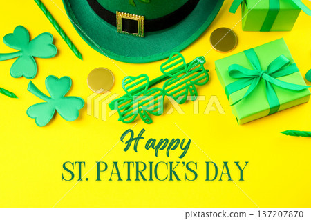 Green decorations and gifts for St. Patrick's Day celebration Green decorations and gifts for St. Patrick's Day celebration 137207870