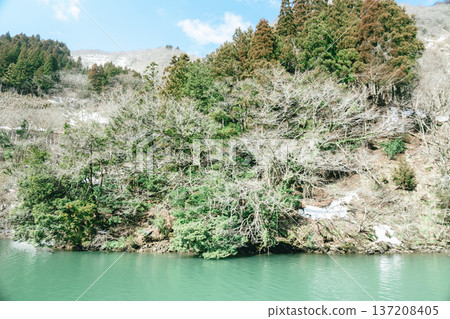 Beautiful scenery seen from a sightseeing boat at Shogawa Gorge Beautiful scenery seen from a sightseeing boat at Shogawa Gorge 137208405