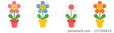 Set of colorful potted flowers 137208619