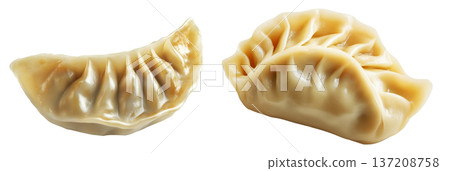 Pan-fried or steamed dumplings Jiaoz with golden crispy bottoms, isolated on white background, concept of Asian cuisine Pan-fried or steamed dumplings Jiaoz with golden crispy bottoms, isolated on white background, concept of Asian cuisine 137208758