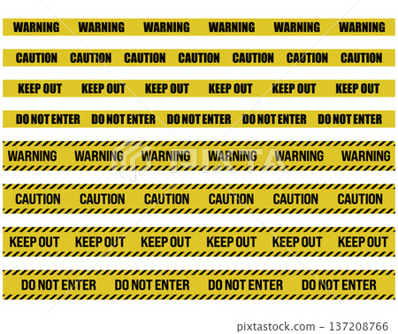 Danger and caution tape vector material Yellow and black caution tape set 137208766