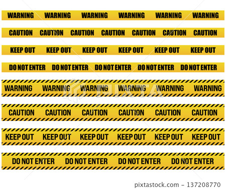 Danger and caution tape vector material Yellow and black caution tape set Danger and caution tape vector material Yellow and black caution tape set 137208770