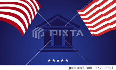 American Government Building Icon With US Flag Elements and Patriotic Blue Background American Government Building Icon With US Flag Elements and Patriotic Blue Background 137208894