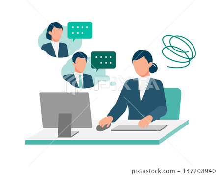 A woman in a suit struggling with work issues because she can't organize minutes and instructions 137208940