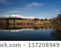 A beautiful spring scene of Matsugamine, with snow-capped Mt. Myoko and cherry blossoms in full bloom reflected on the water. 137208949