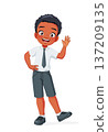 Young African American schoolboy waving his hand. Cartoon vector illustration. 137209135