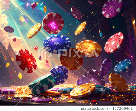 閃閃發光的寶石般籌碼和琳瑯滿目的撲克牌 137209461