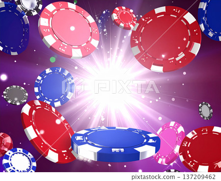 閃閃發光的寶石般籌碼和琳瑯滿目的撲克牌 137209462