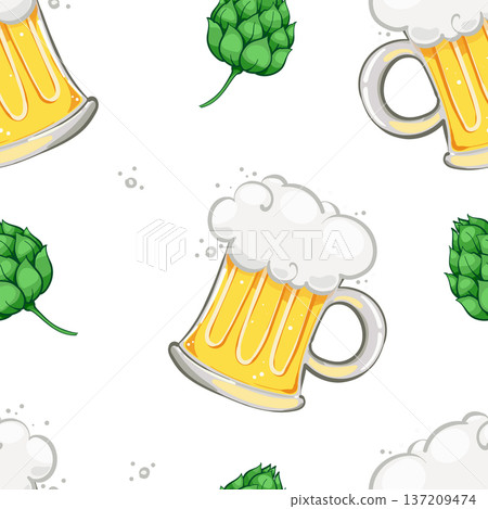Seamless pattern with beer mugs, for beer gardens, St. Patrick's day gift wrapping seamless 137209474