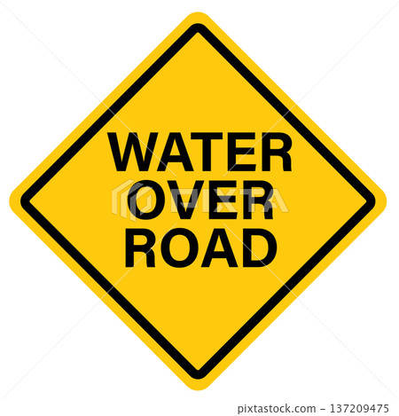 Water over road warning. Traffic symbol. US warning traffic sign. flat style. 137209475