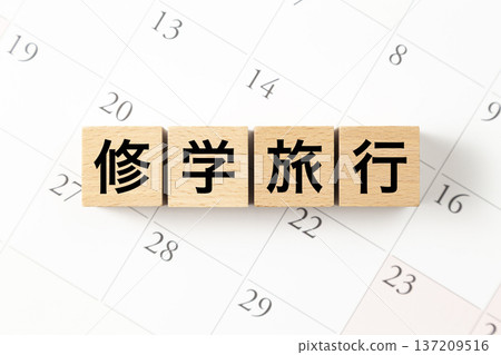Blocks with "School Trip" written on them and a calendar 137209516